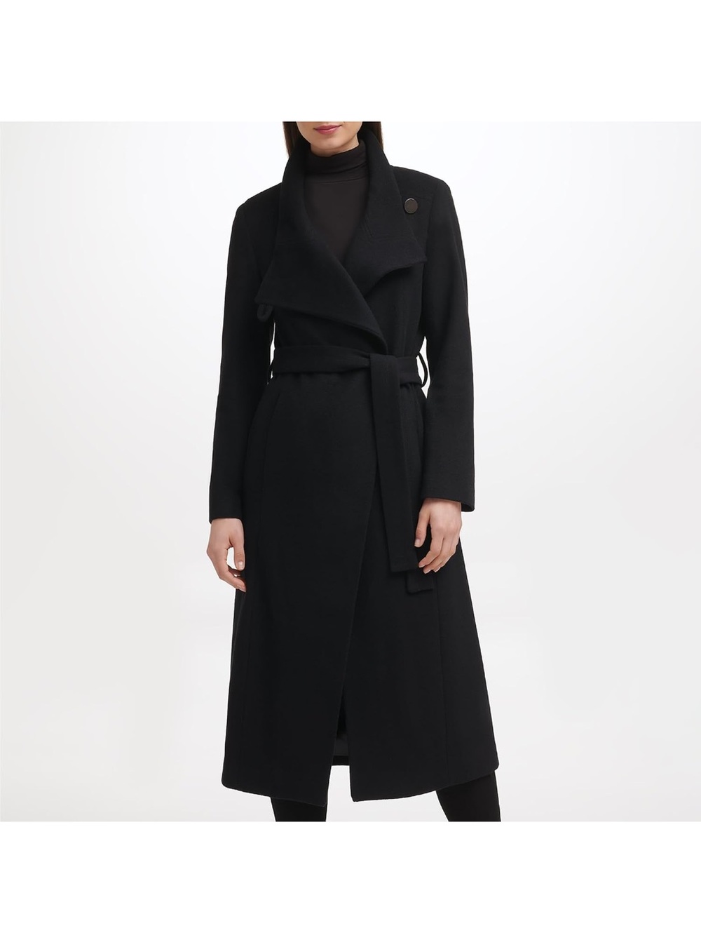 Kenneth Cole Black Long Belted Trench Coat